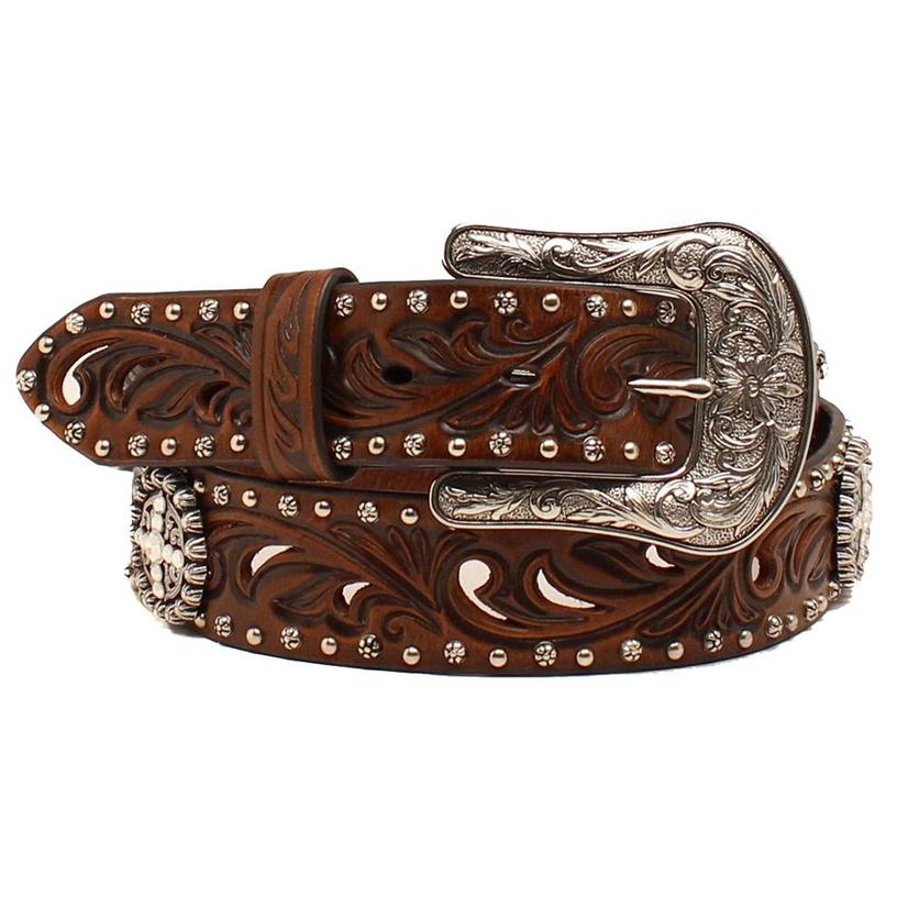 Womens Dark Brown Laser Cut With Concho Belt