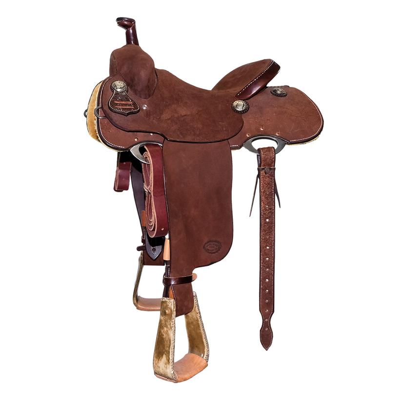 STT Single Skirt Full Roughout Team Roping Saddle CHOCOLATE
