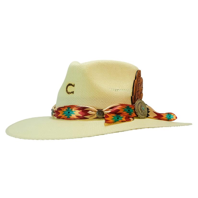  Charlie 1 Horse Navajo Aztec Scarf Trim Straw Hat