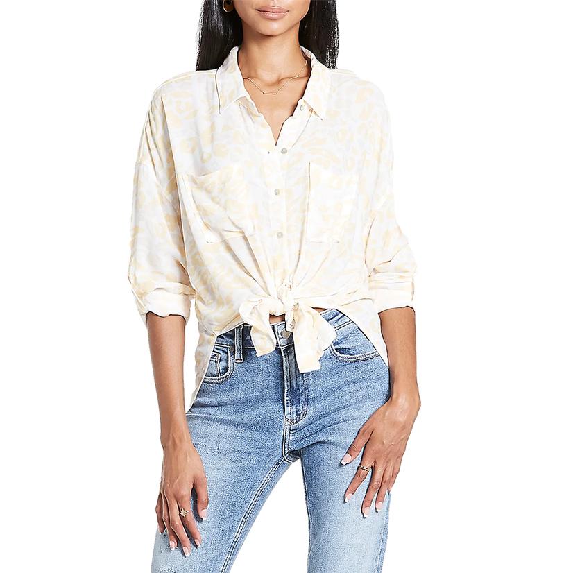  Dear John Arianna Leopard Buttercup Front Tie Women's Shirt