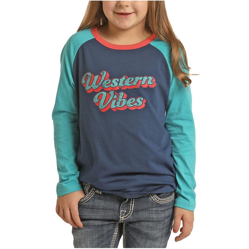  Rock And Roll Cowgirl Western Vibes Teal Navy Girl's Tee