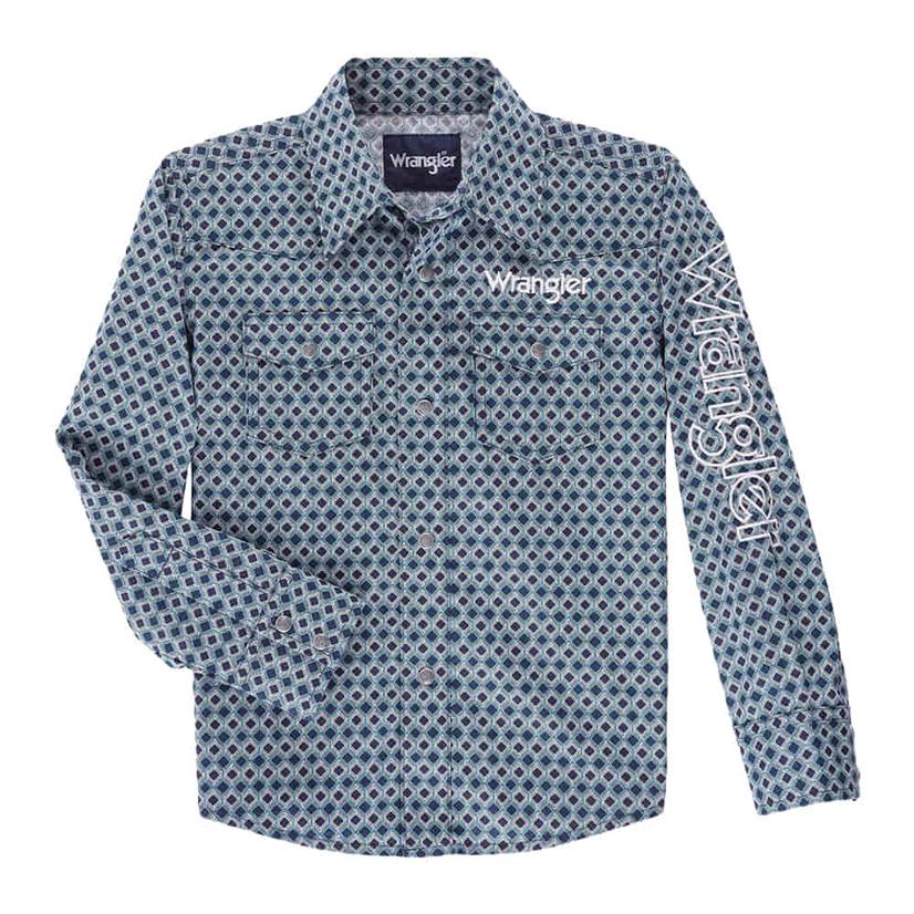  Wrangler Logo Long Sleeve Navy Boys Shirt
