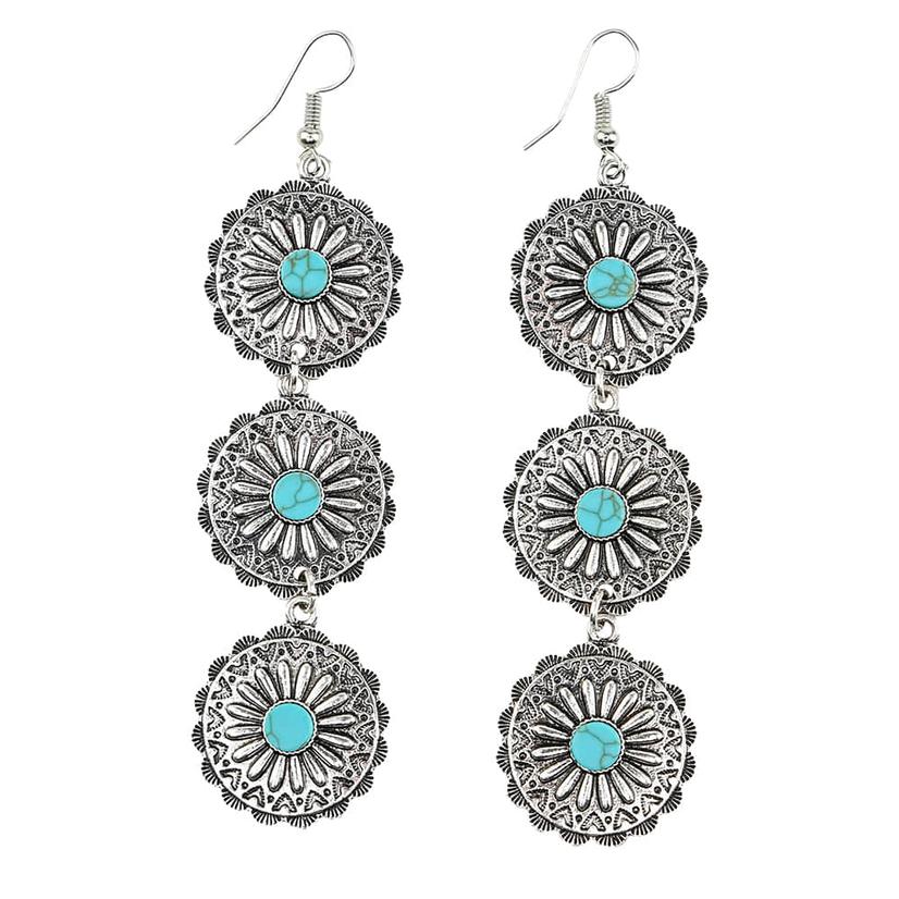  West And Co 3 Tier Fish Hook Flower Concho Earrings