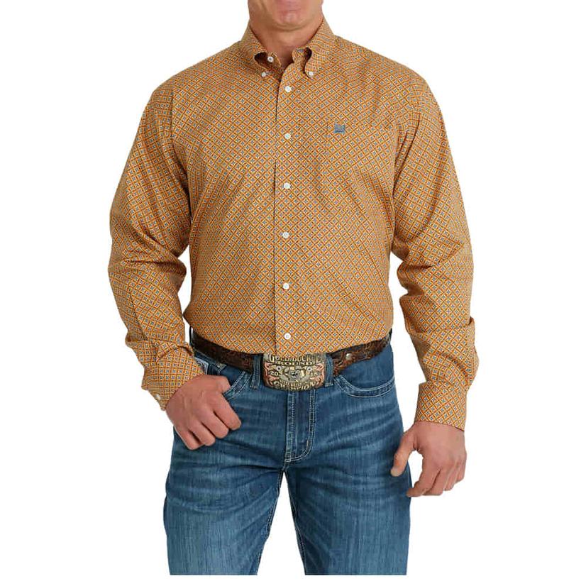  Cinch Orange Printed Long Sleeve Button- Down Men's Shirt