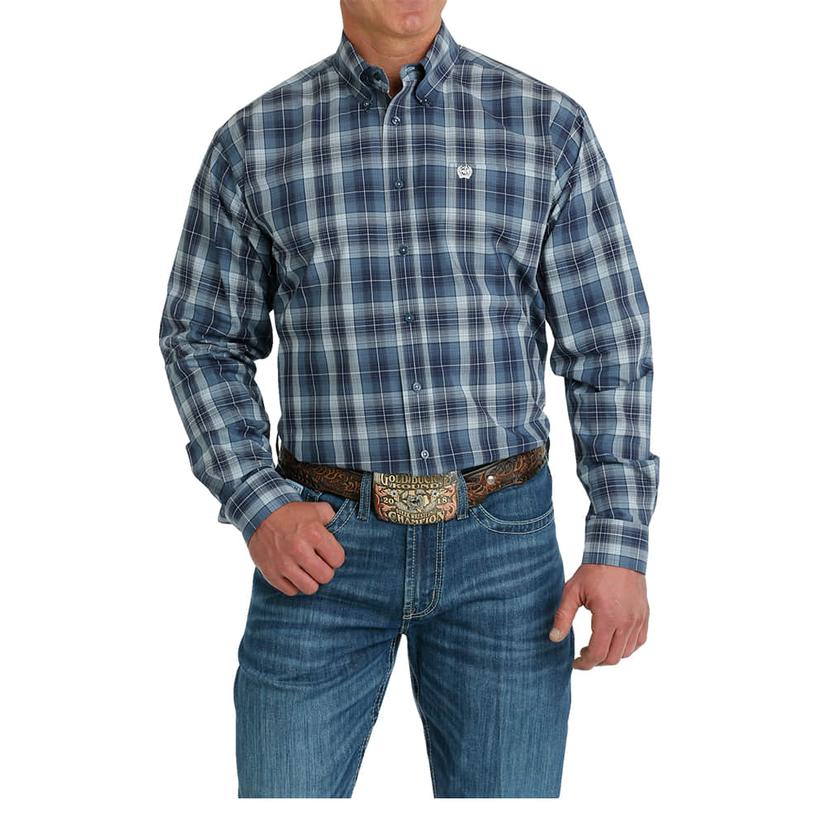  Cinch Blue Plaid Long Sleeve Button- Down Men's Shirt
