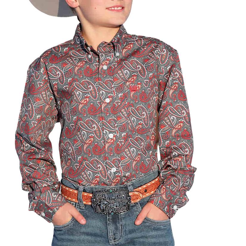  Cinch Blue Printed Long Sleeve Button- Down Boy's Shirt