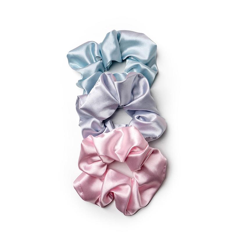 Lemon Lavender Mane Squeeze Oversized Satin Scrunchies 3 Pack BLUE/GREY/PINK