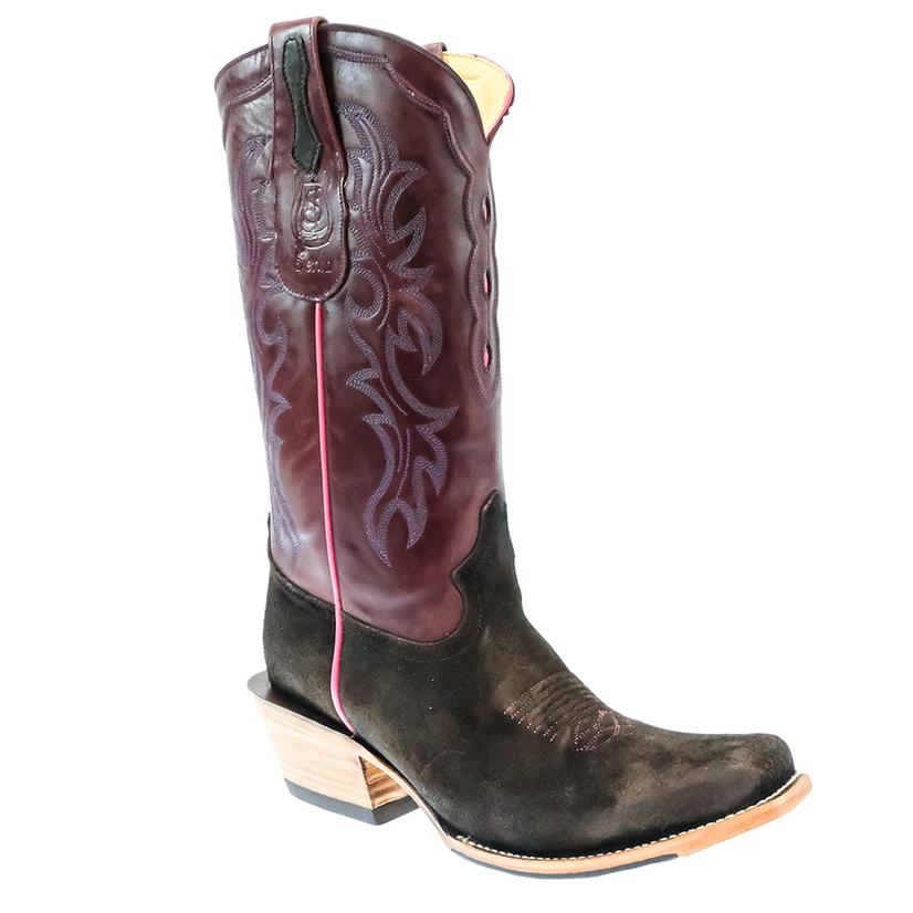  Serna Dark Brown Roughout Dark Cherry Top Women's Boots
