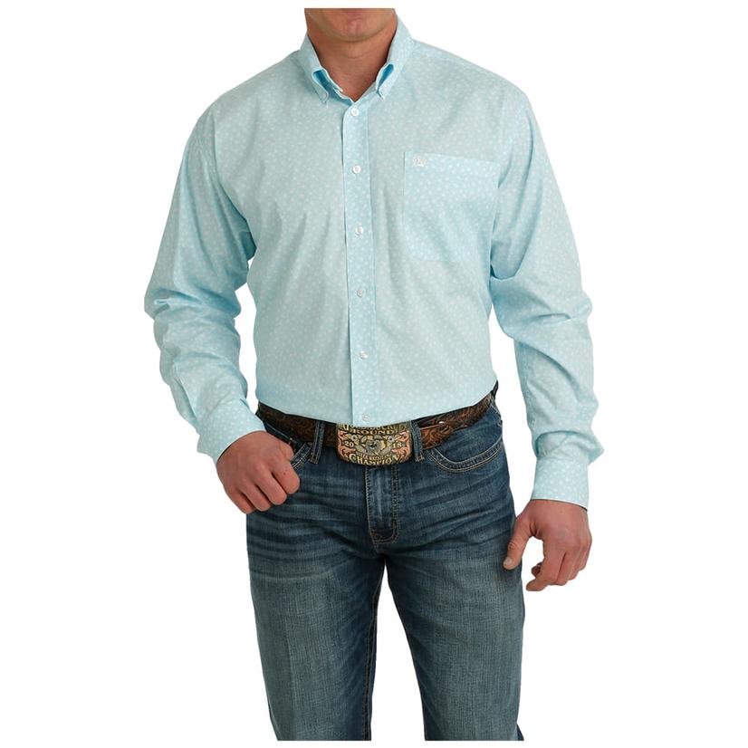 Cinch Printed Blue Men's Long Sleeve Button- Down Shirt