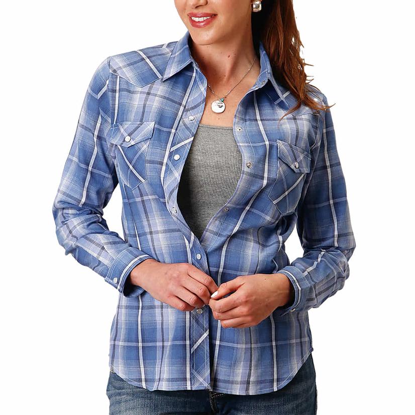  Roper Blue Plaid Long Sleeve Women's Snap Shirt