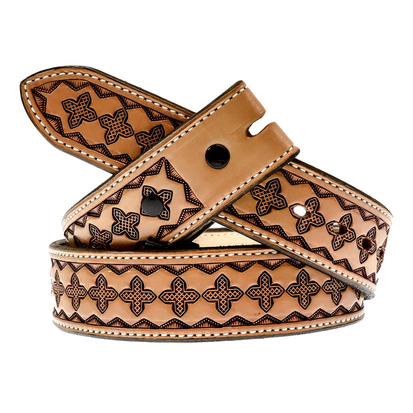  Stt Saddle Shop Handmade Checked Box Tan Leather Belt