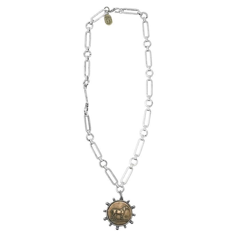  Erin Knight Designs Vintage Sterling Plated Chain With Silver Horse Coin Necklace