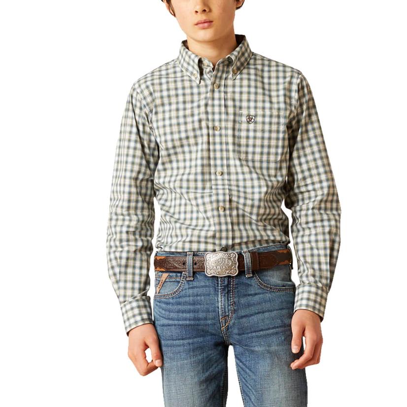  Ariat Blake Pro Series Long Sleeve White Check Boys Shirt