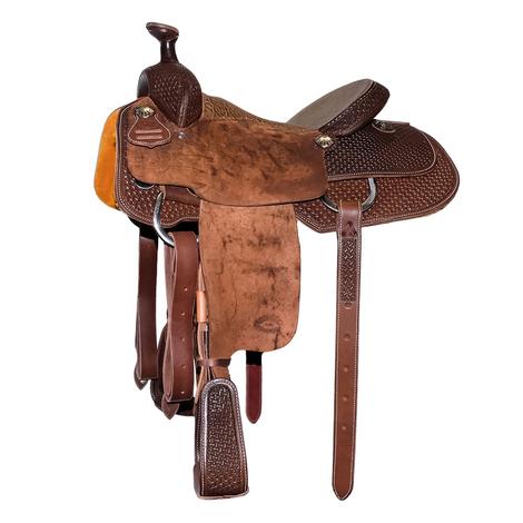 STT Half Chocolate Windmill Tool Half Roughout Elephant Print Seat Team Roping Saddle