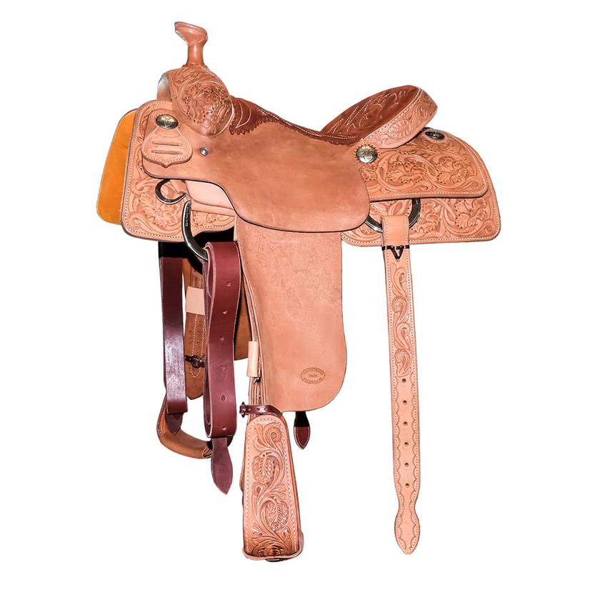  Stt Half Floral Tool Half Natural Roughout Team Roping Saddle