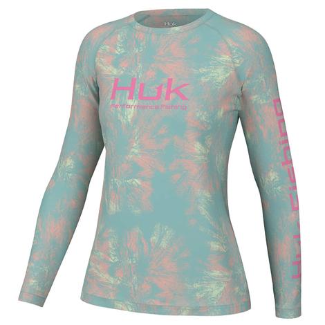 Huk Marine Blue Pursuit Crew Aqua Dye Long Sleeve Women's Tee
