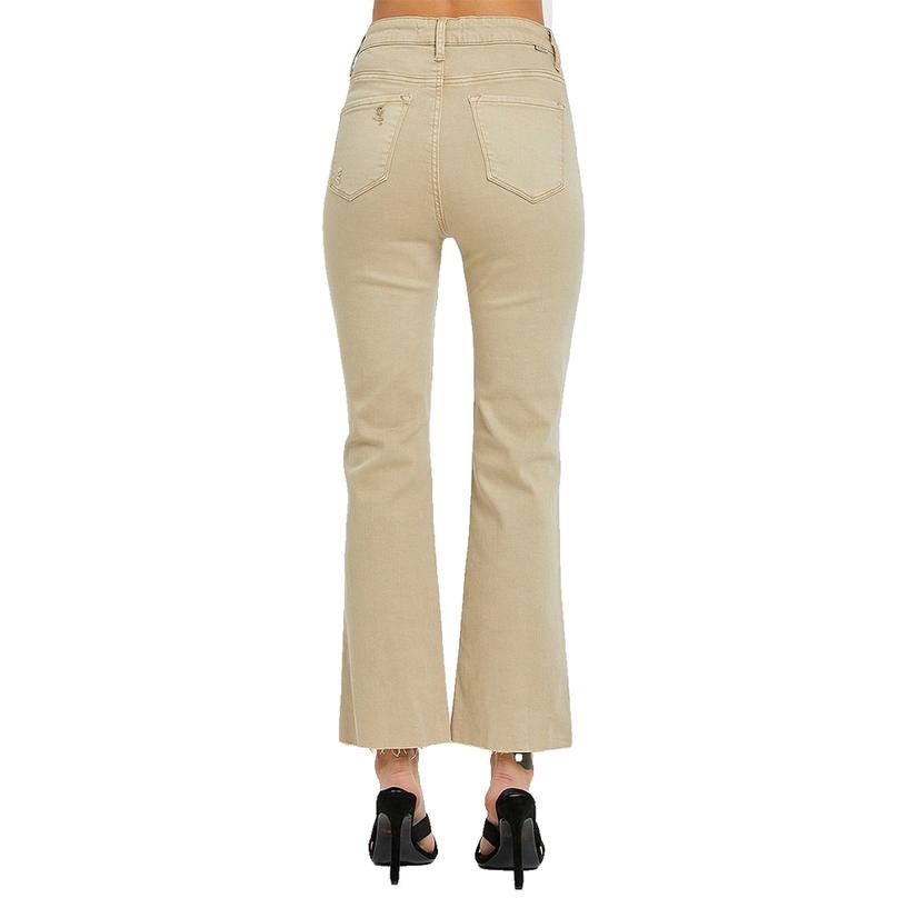  Risen High Rise Button Down Ankle Straight Women's Jeans In Khaki