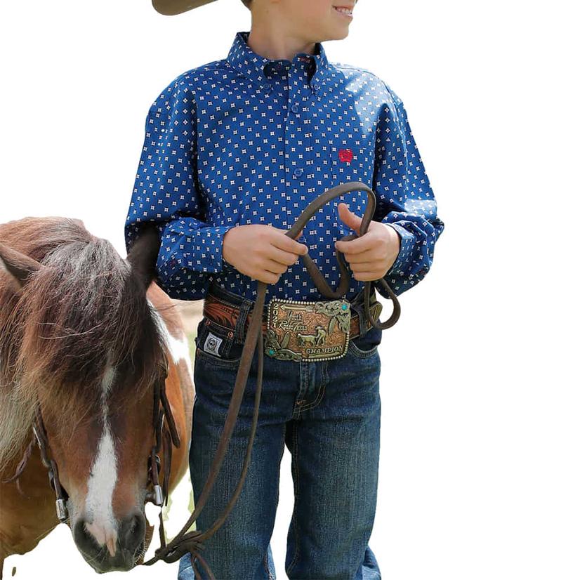  Cinch Royal Blue Long Sleeve Button- Down Boy's Shirt