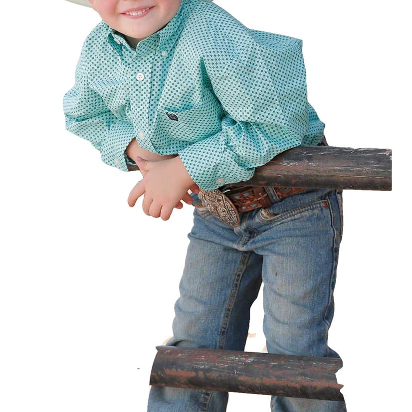  Cinch Blue Printed Long Sleeve Button- Down Boy's Shirt