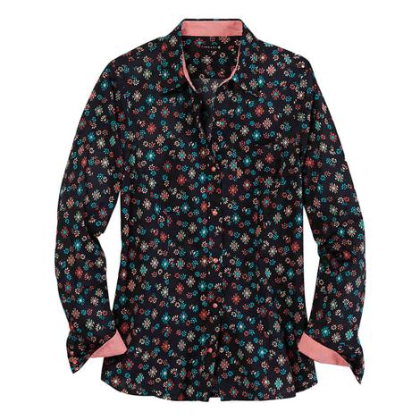 Tin Haul Black Floral Long Sleeve Snap Women's Shirt