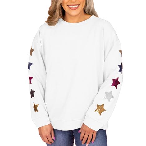 Mary Square Carson White Sequins Stars Women's Sweatshirt 