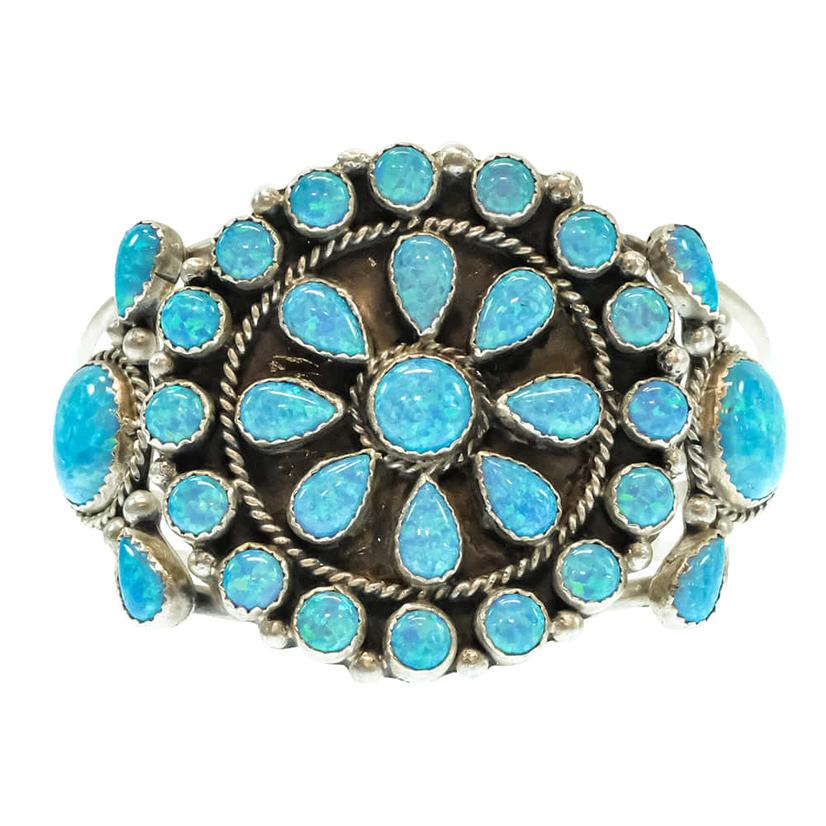  J.Johnson Native American Navajo Sterling Silver Synthetic Opal Bracelet