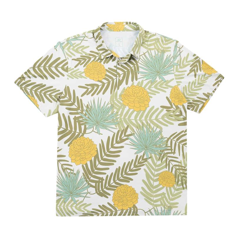  Two Dove Men's Green Southern Rose Palm Short Sleeve Polo Shirt