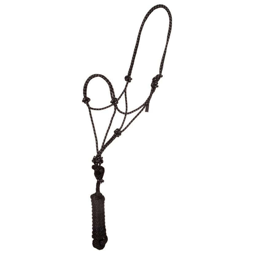Mustang Economy Mountain Rope Halter with Lead BLACK/WHITE