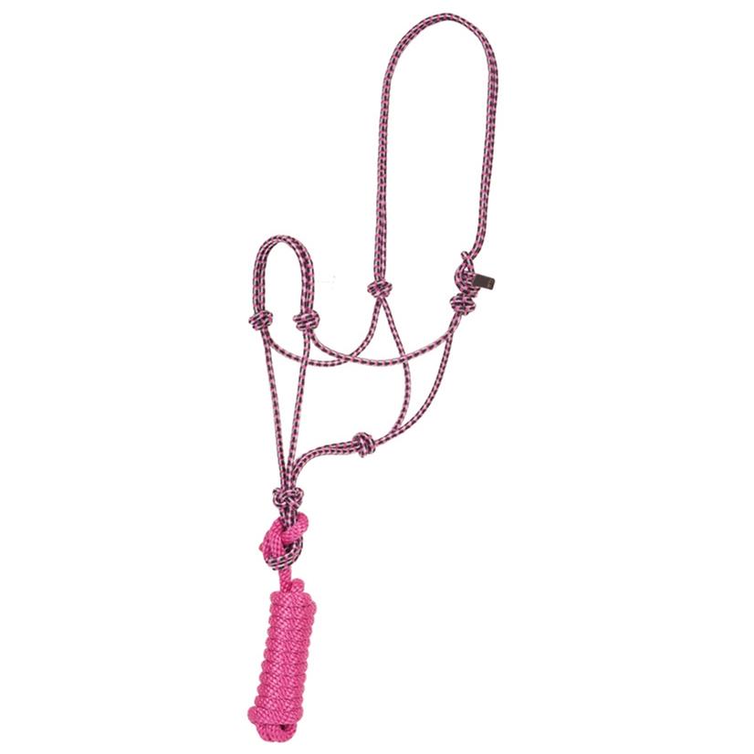 Mustang Economy Mountain Rope Halter with Lead RASPBERRY/BK