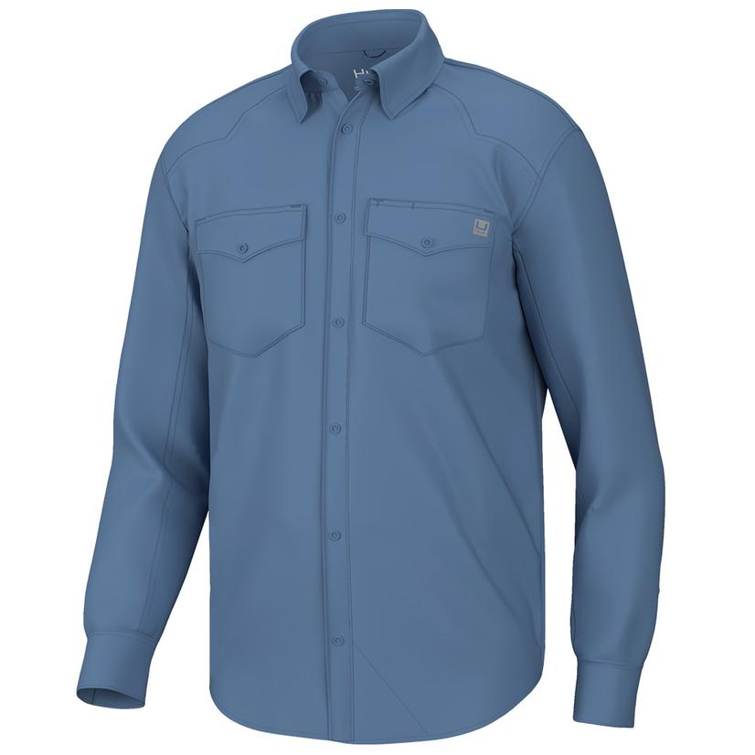  Huk Diamond Back Quiet Harbor Men's Long Sleeve Button- Down Shirt