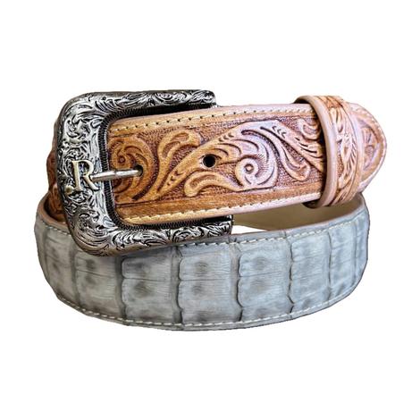 R. Watson Nubuck Suede Caiman Belt