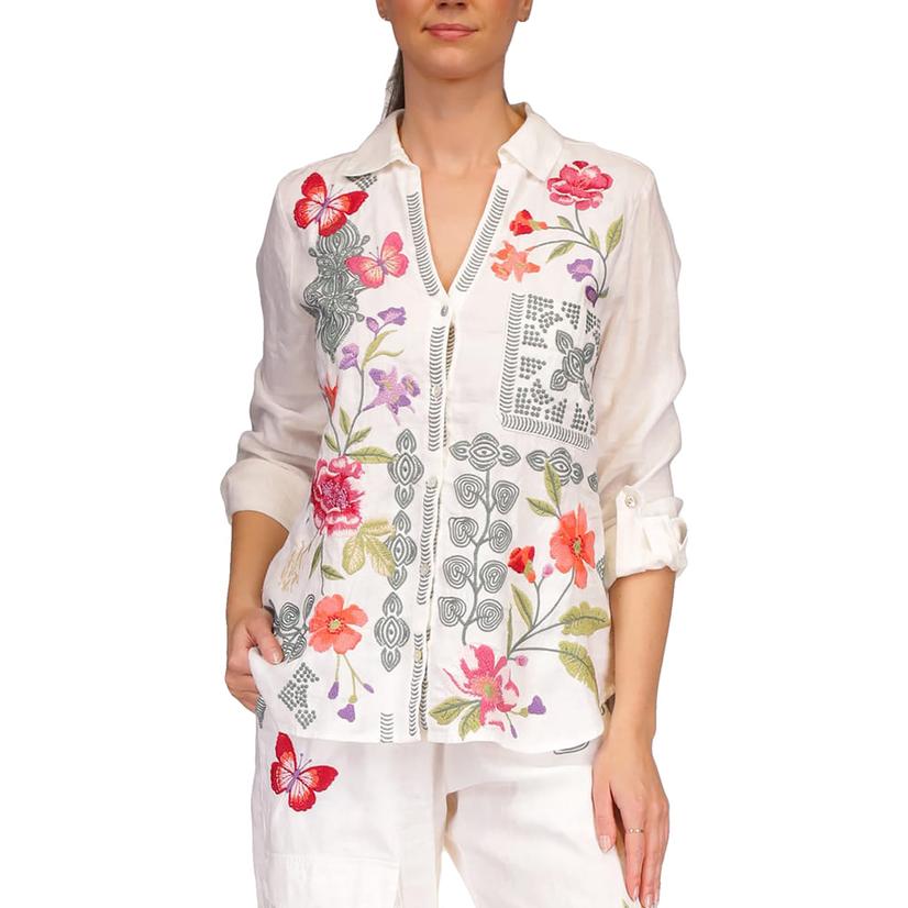  Jwla By Johnny Was Women's White Dacie Relaxed Linen Shirt