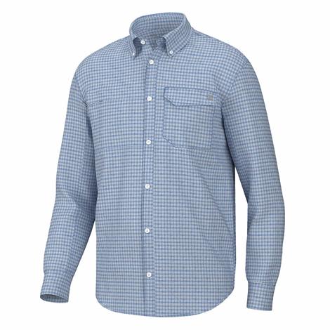 Huk Tide Point Break Mini Check Quiet Harbor Men's Long Sleeve Button-Down Shirt