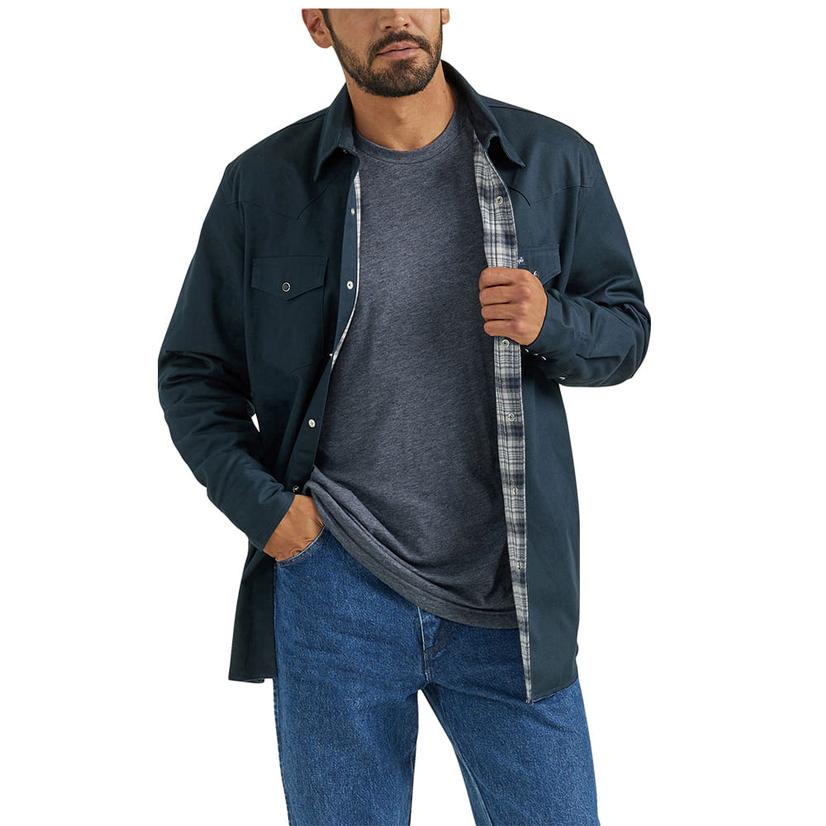  Wrangler Black Flannel Lined Long Sleeve Men's Work Shirt