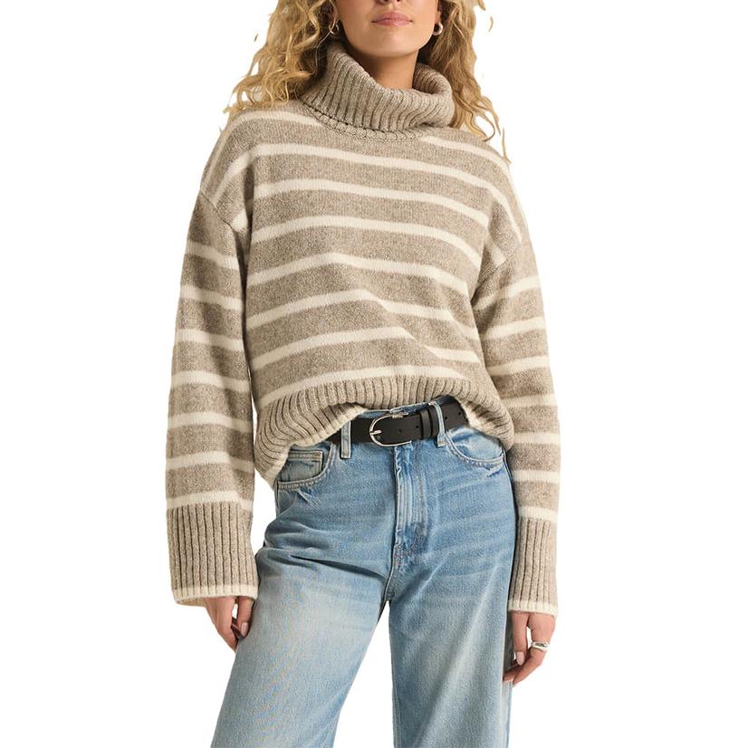  Z Supply Women's Taupe Josephine Stripe Sweater