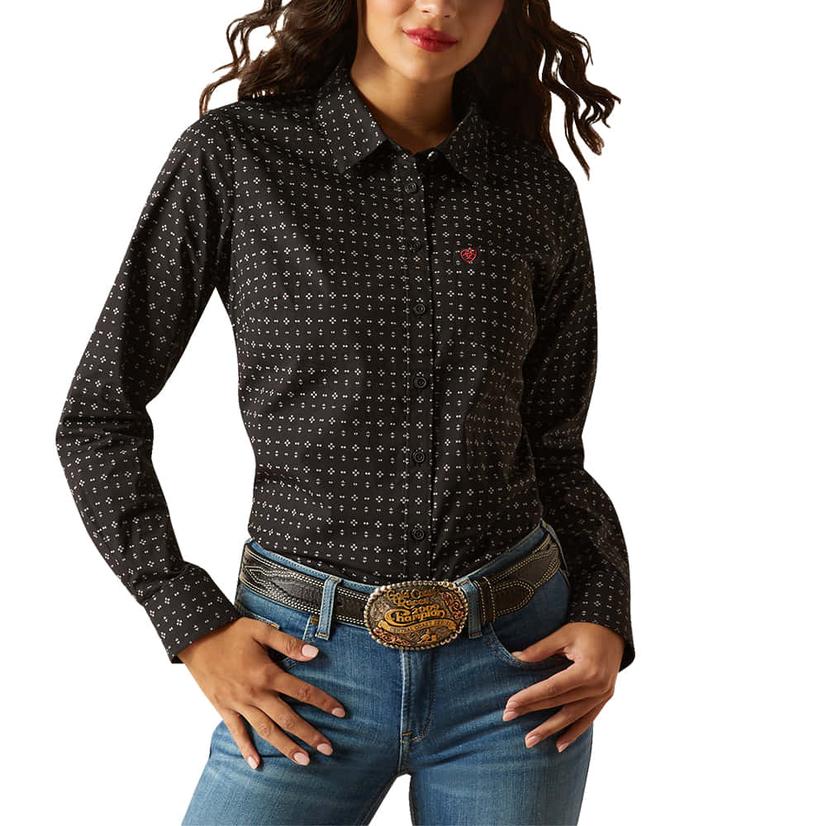  Ariat Kirby Gia Black Geo Print Long Sleeve Button- Down Women's Shirt