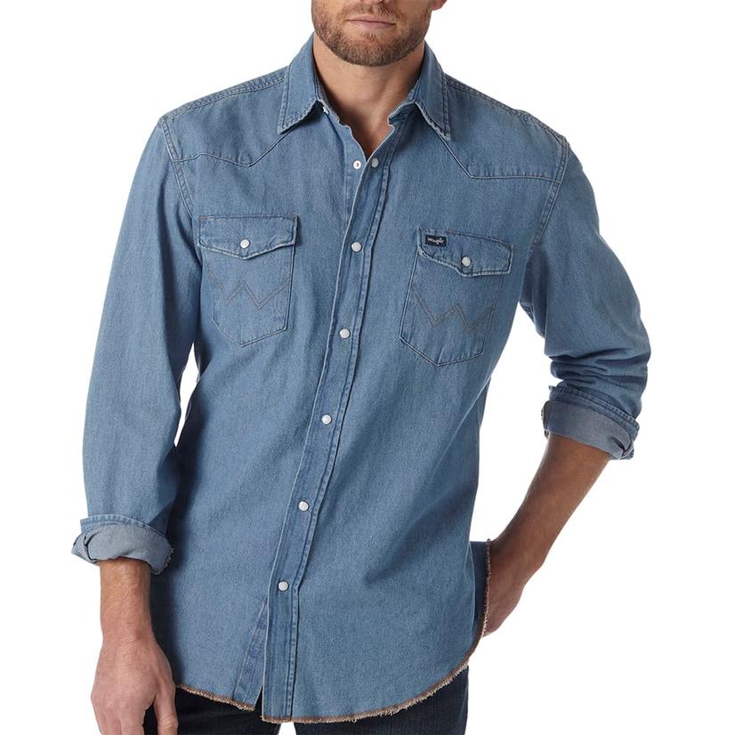  Wrangler Classic Fit Stonewash Denim Long Sleeve Snap Men's Work Shirt - Tall Sizes